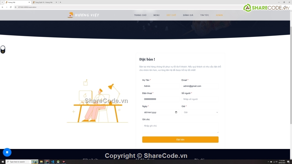 php laravel,Website php,nhà hàng,đặt hàng,web quản lý nhà hàng