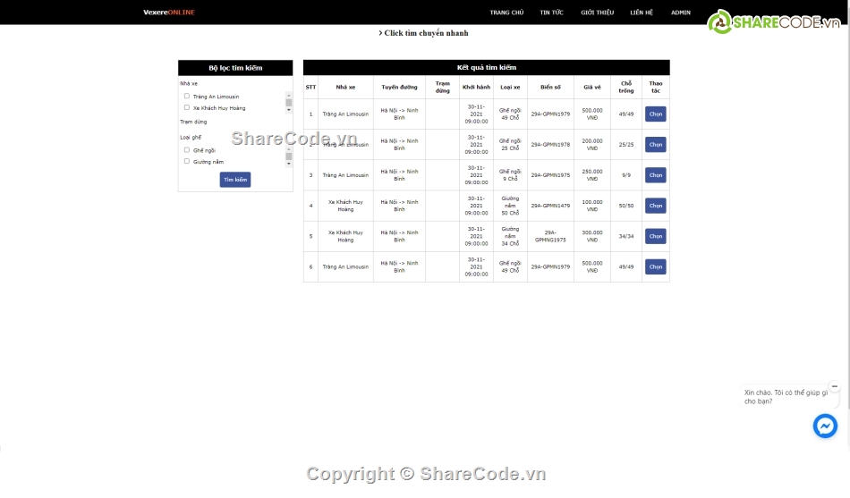 đặt vé xe,vé xe online,Website đặt vé xe,Web đặt vé Laravel