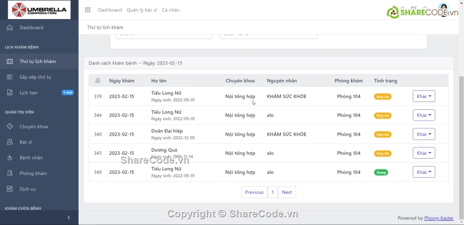 Website quản lý,khám bệnh,hỗ trợ