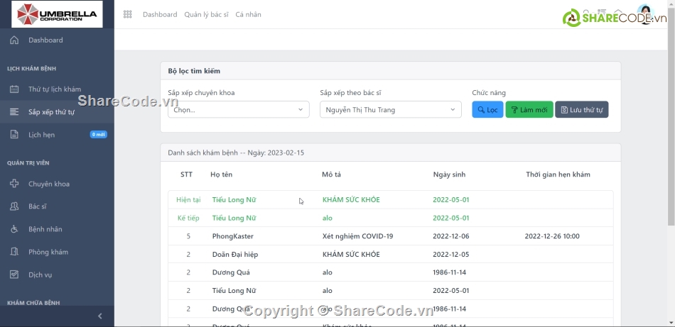 Website quản lý,khám bệnh,hỗ trợ