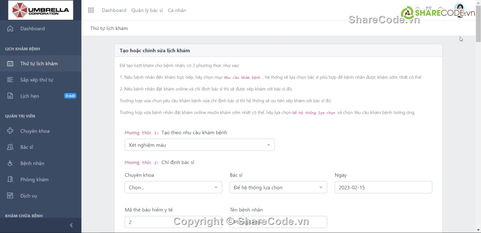 Website quản lý,khám bệnh,hỗ trợ