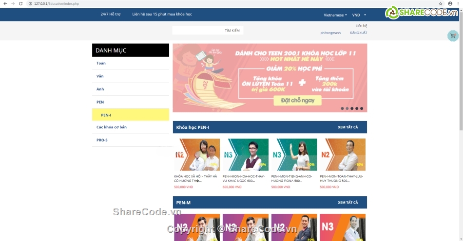 giao diện,khóa học,web php