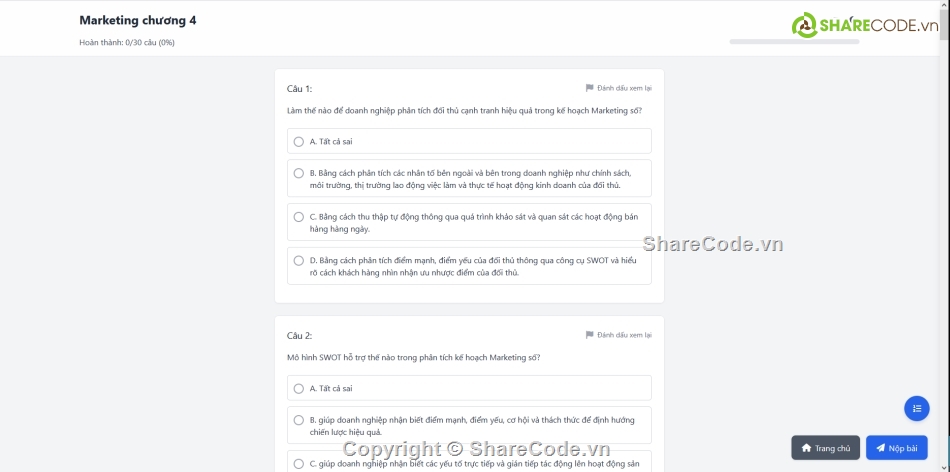Code web,trắc nghiệm trực tuyến,full code kiểm tra trắc nghiẹm