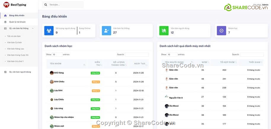 Website luyện gõ phím ASP.NET MVC,SQL Server,lập trình web,asp.net,MVC