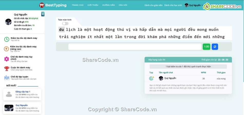 Website luyện gõ phím ASP.NET MVC,SQL Server,lập trình web,asp.net,MVC