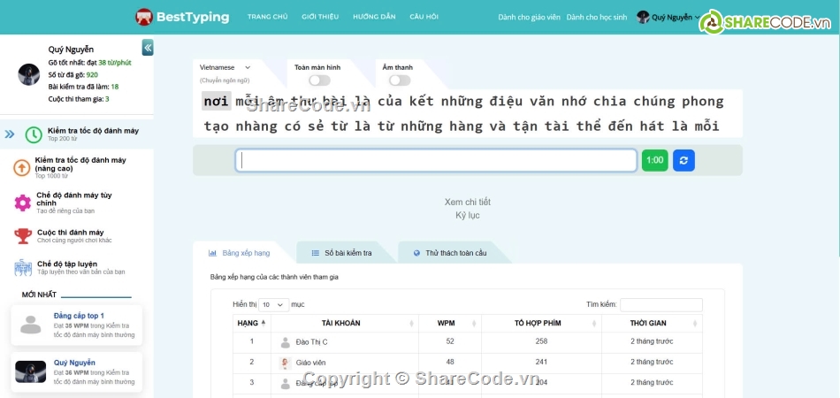 Website luyện gõ phím ASP.NET MVC,SQL Server,lập trình web,asp.net,MVC