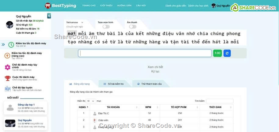 Website luyện gõ phím ASP.NET MVC,SQL Server,lập trình web,asp.net,MVC,full báo cáo và slide