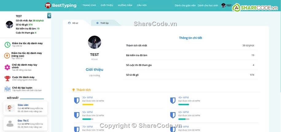 Website luyện gõ phím ASP.NET MVC,SQL Server,lập trình web,asp.net,full báo cáo và slide,tích hợp ai