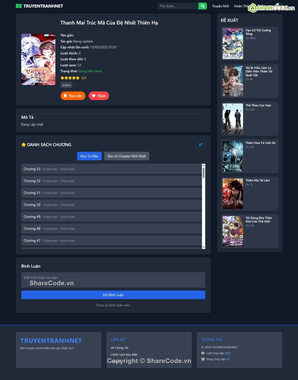 web truyện,theme truyện tranh,Code truyện tranh web đọc truyện,Theme WordPress đọc truyện,website truyện tranh