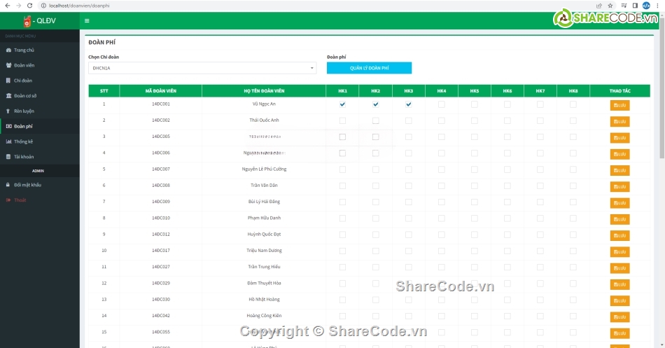 Website quản lý,Code quản lý,Code quản lý đoàn viên