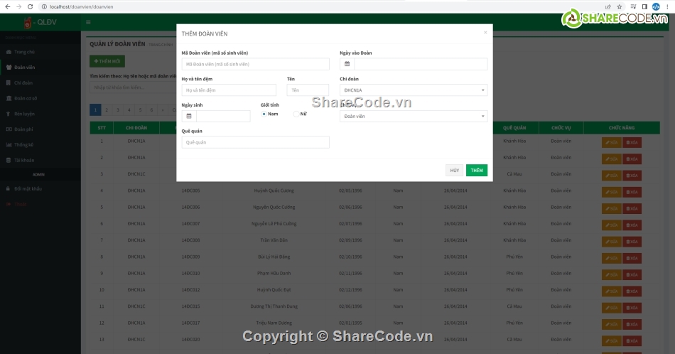 Website quản lý,Code quản lý,Code quản lý đoàn viên