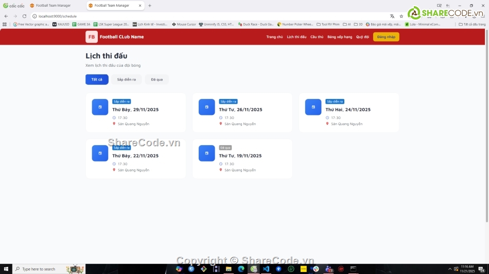 Website quản lý,Web bóng đá,quản lý bóng đá,NodeJS,VueJS