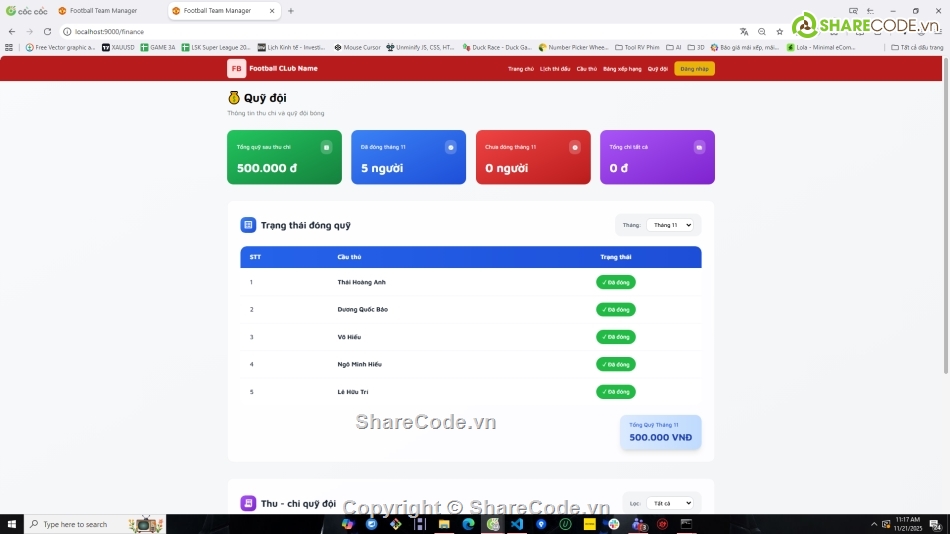 Website quản lý,Web bóng đá,quản lý bóng đá,NodeJS,VueJS
