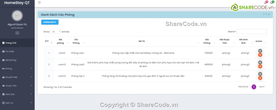 Website quản lý,quản lý,homstay