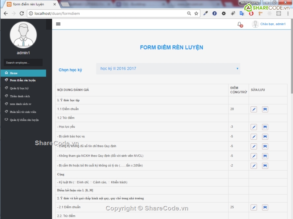web quản lý sinh viên,thực tập,web quản lý,php