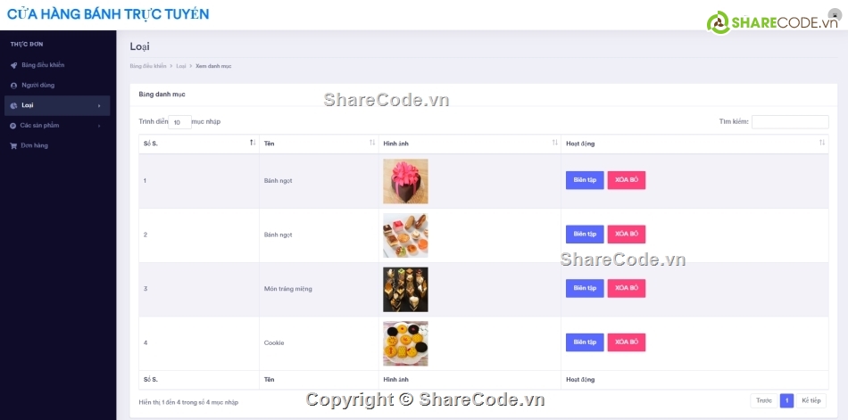 Website quản lý,bán bánh,cửa hàng bánh