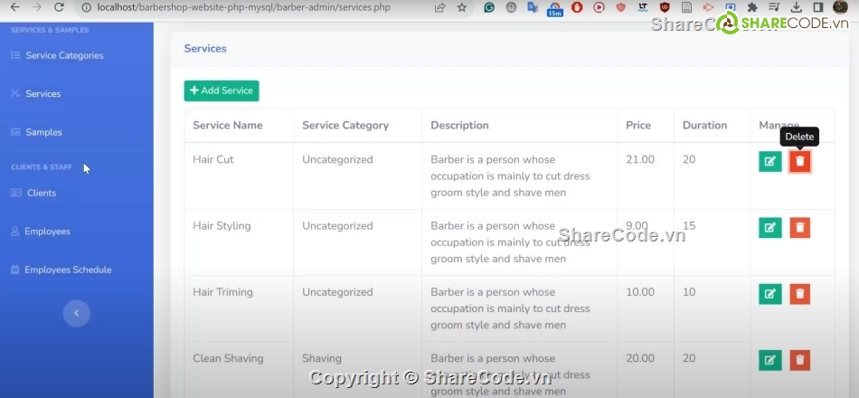 Website quản lý,tiệm cắt tóc,quản lý
