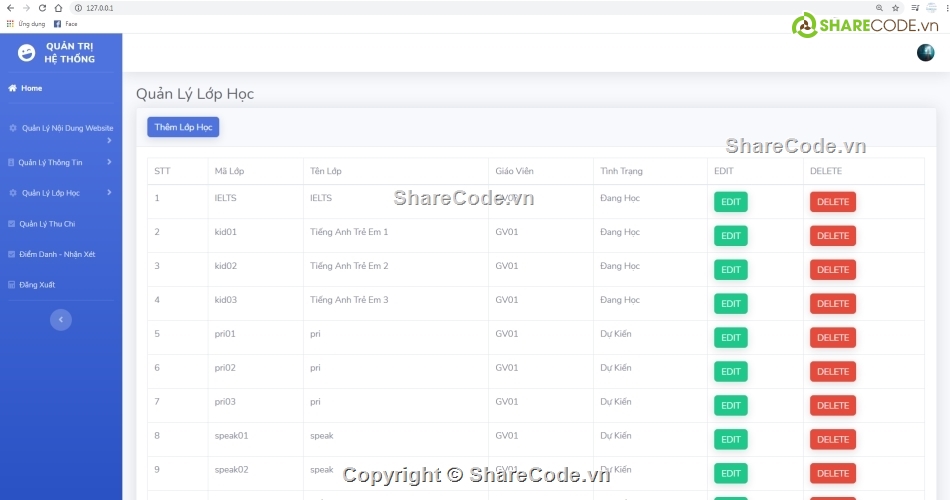 code php thuần,php thuần,trung tâm,web quản lý