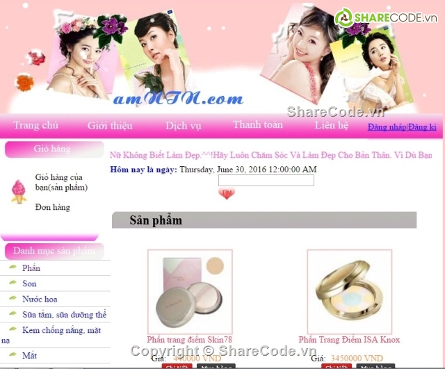 Shop my pham,website bán hàng,website thương mại điện tử,đồ án asp.net,web bán mỹ phẩm