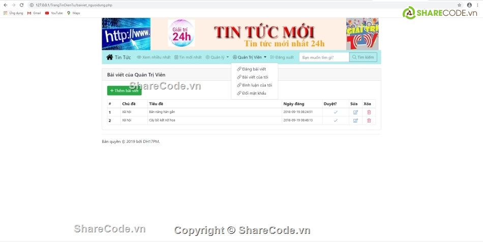 Website tin tức,Web tin tức,php thuần,Website php