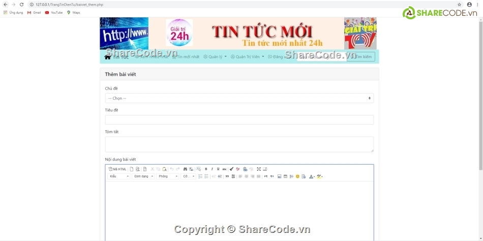 Website tin tức,Web tin tức,php thuần,Website php