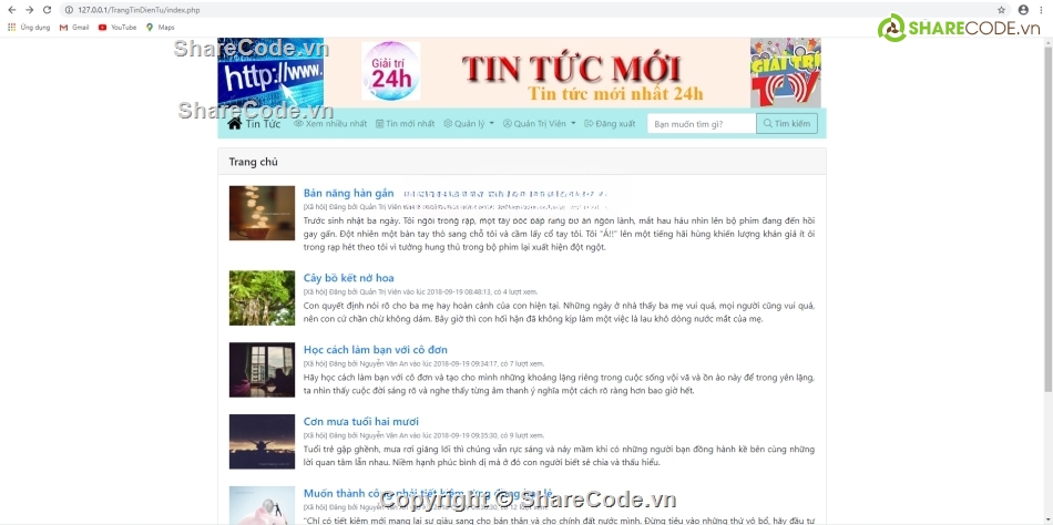 Website tin tức,Web tin tức,php thuần,Website php