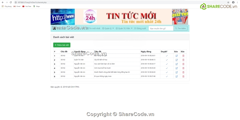 Website tin tức,Web tin tức,php thuần,Website php