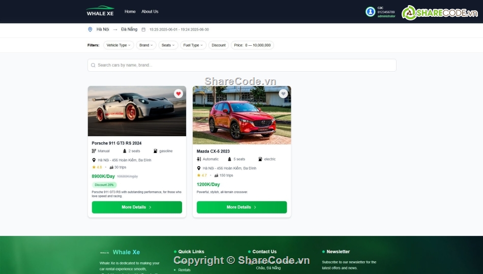 Ứng dụng,thuê xe,code cho thuê xe