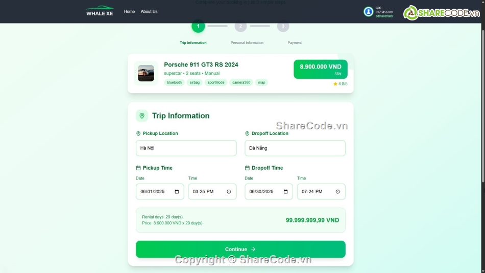 Ứng dụng,thuê xe,code cho thuê xe