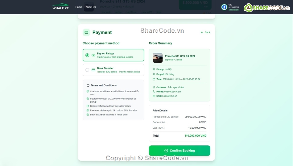 Ứng dụng,thuê xe,code cho thuê xe