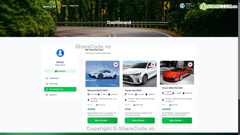 Ứng dụng,thuê xe,code cho thuê xe