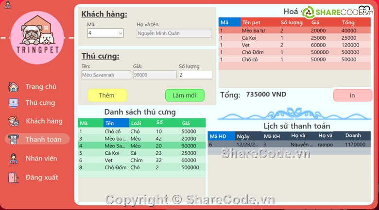 Code phần mềm quản lý,thú cưng,phần mềm quản lý,code quản lý cửa hàng,C# quản lý cửa hàng thú cưng