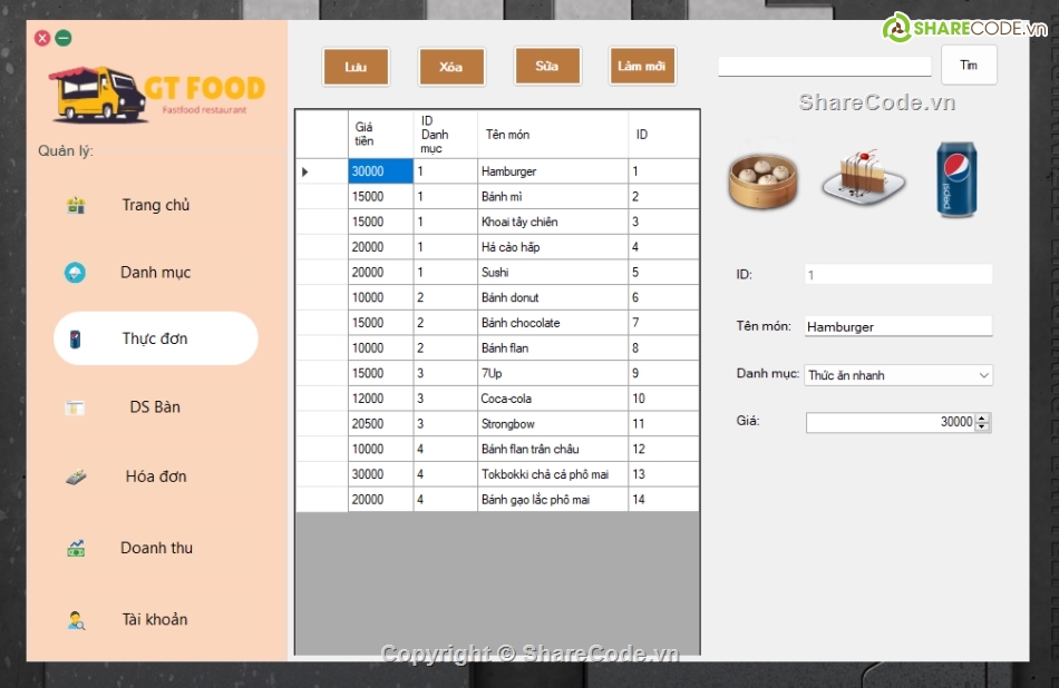 SQL Server,C#,Quản lý quán ăn C#,winform