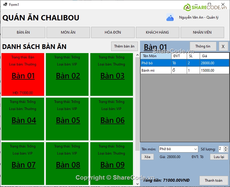 Đồ án,quán ăn,Quản lý quán ăn C#,BTL Winform,Sharecode