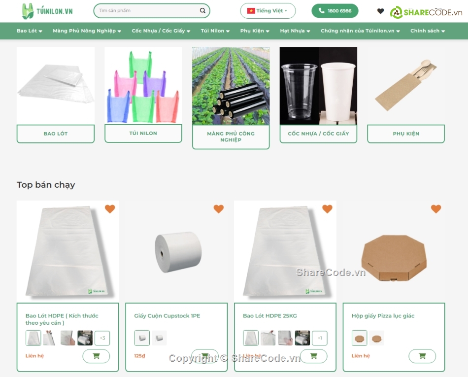 Source code web,web bán hàng,web bán túi nilon