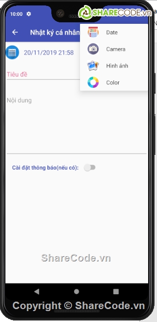 Nhật kí cá nhân,App báo thức nhắc nhở,App nhật ký cá nhân,App android nhật ký cá nhân,app mobile android