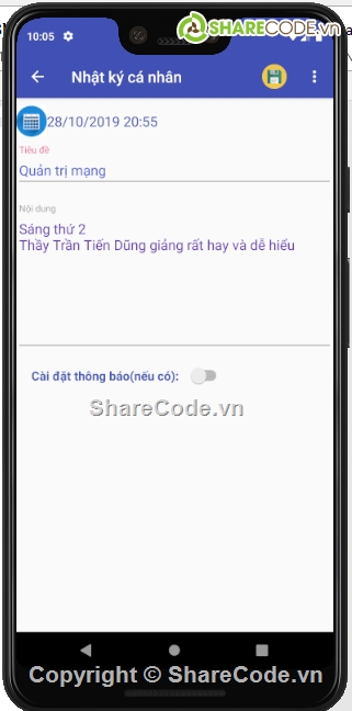 Nhật kí cá nhân,App báo thức nhắc nhở,App nhật ký cá nhân,App android nhật ký cá nhân,app mobile android