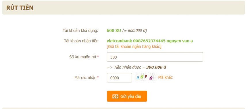 Rút tiền, yêu cầu rút tiền,rút tiền về tài khoản, rút tiền mặt, rút tiền ngân hàng