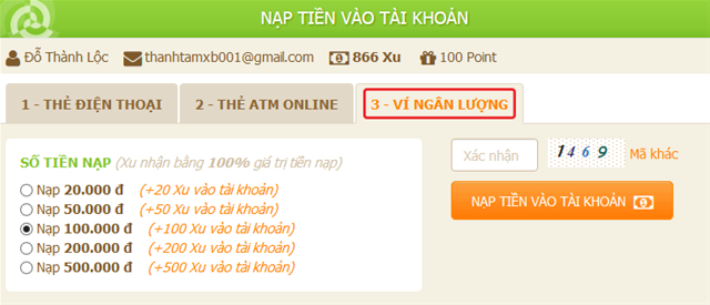 Hướng dẫn NẠP TIỀN vào tài khoản Nạp tiền, nạp qua thẻ điện thoại, nạp tiền atm, ví điện tử, nạp thẻ