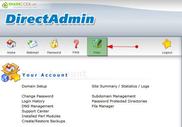 File Manager trong DirectAdmin, Sharecode.vn. File Manager, DirectAdmin