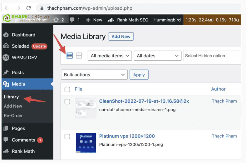 đổi tên tập hình ảnh, Đổi tên tập tin hình ảnh trong WordPress, sharecode đổi tên tập hình ảnh