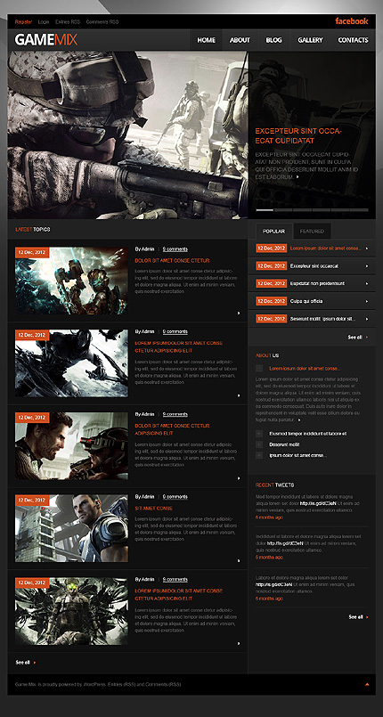 WordPress Themes, website template, template tips, video game, wordpress