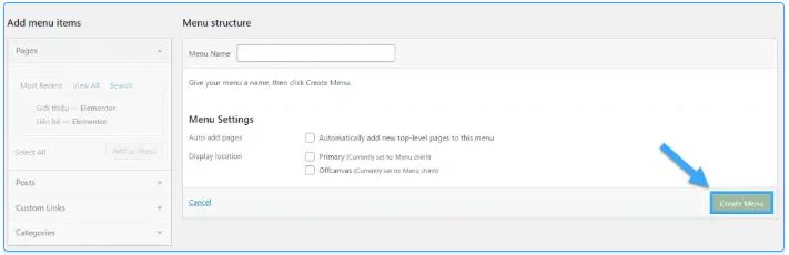 tạo menu, WordPress, tạo menu trong WordPress