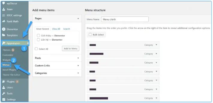 tạo menu, WordPress, tạo menu trong WordPress