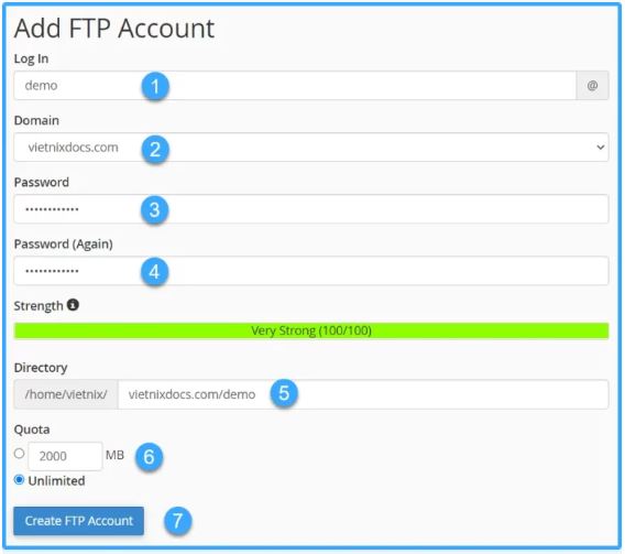 FTP,  FTP trong cPanel, 6 bước thêm tài khoản FTP