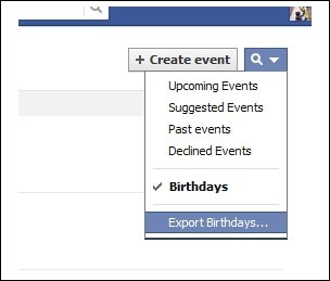 thu thuat facebook, facebook, birthdays, save as birthdays, facebook tips