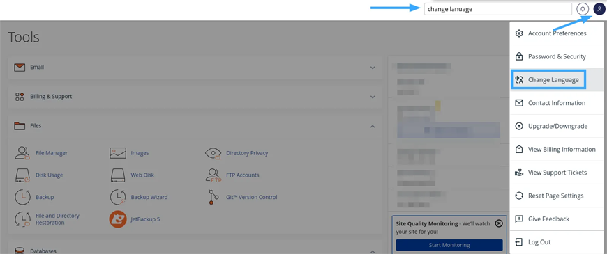 Hướng dẫn nhanh 2 bước thay đổi ngôn ngữ trong cPanel thay đổi ngôn ngữ trong cPanel
