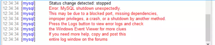 MySQL, unexpectedly, XAMPP