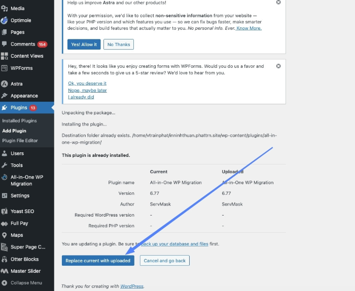 Installation failed, website, theme wordpress