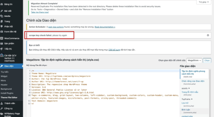Scrape, Scrape key check failed, WordPress 